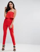 Missguided Bandeau Double Layer Jumpsuit Red - Red