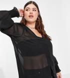 Yours Shirred Cuffed Blouse In Black