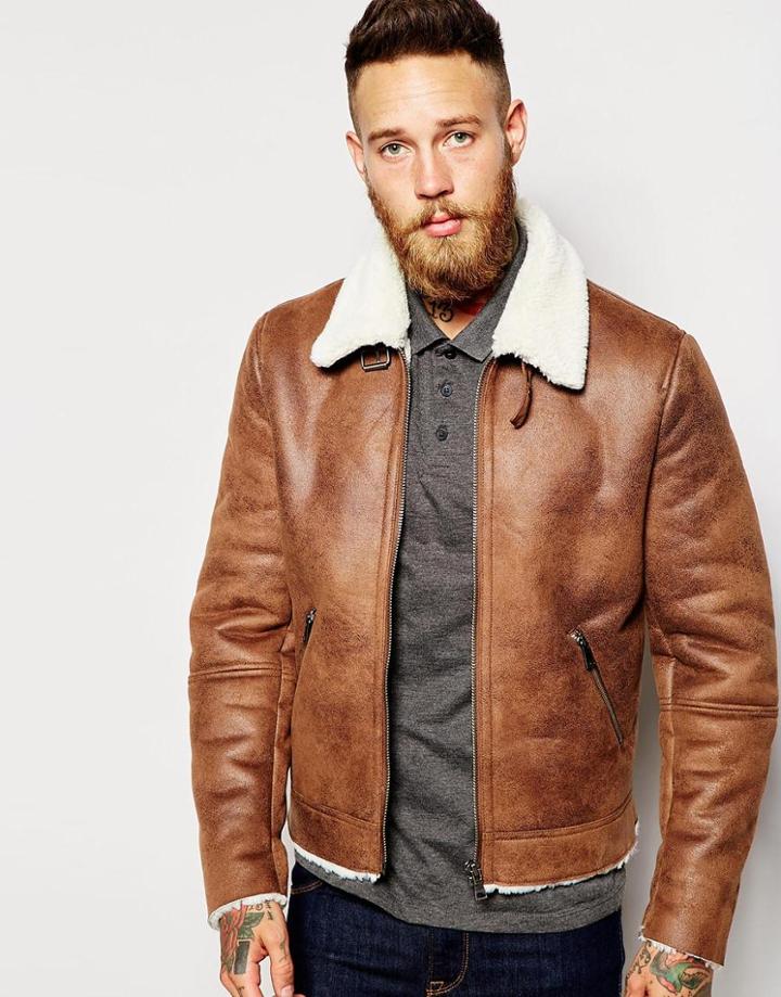 Asos Faux Shearling Jacket In Tan - Tan