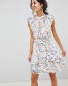 Forever New Floral Printed Mini Dress With Frill Detail And Lace Yolk - Multi