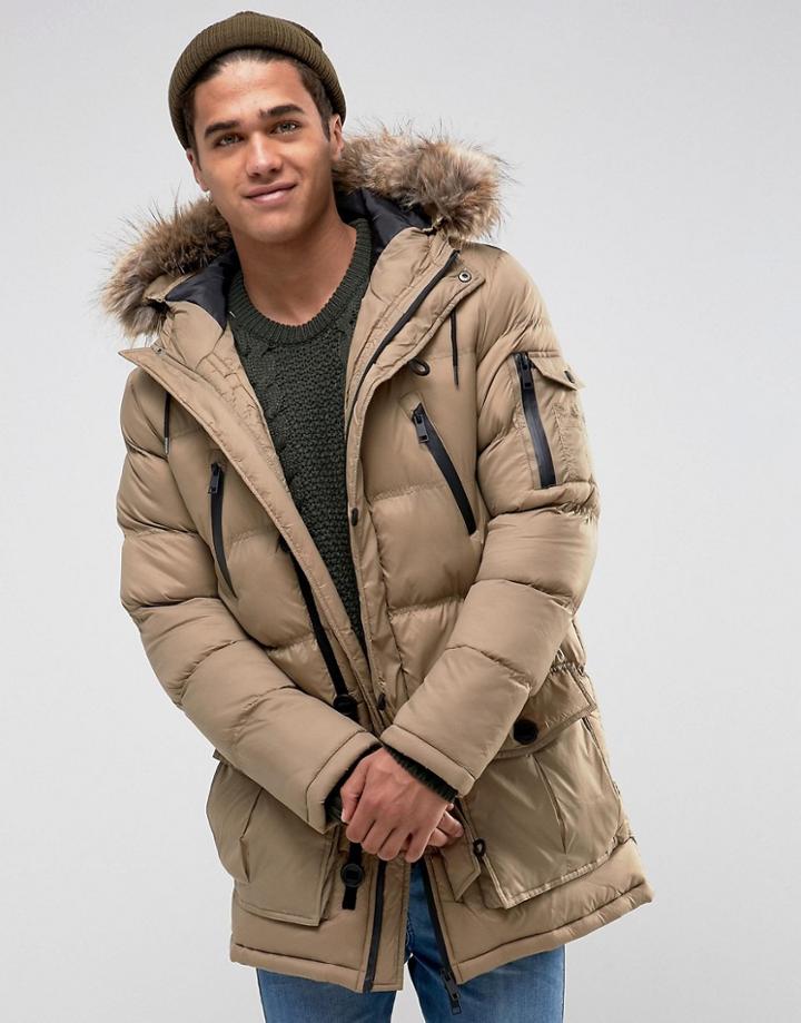 Brave Soul Puffer Parka - Beige