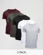 Asos 5 Pack T-shirt With Scoop Neck - Multi