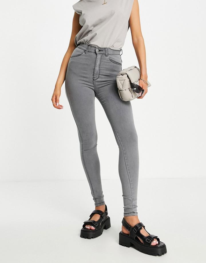 Dr Denim Moxy High Waisted Skinny Jeans In Light Gray