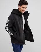 Hollister Fleece Lined Jacket Hooded Sleeve Logo In Black - Black