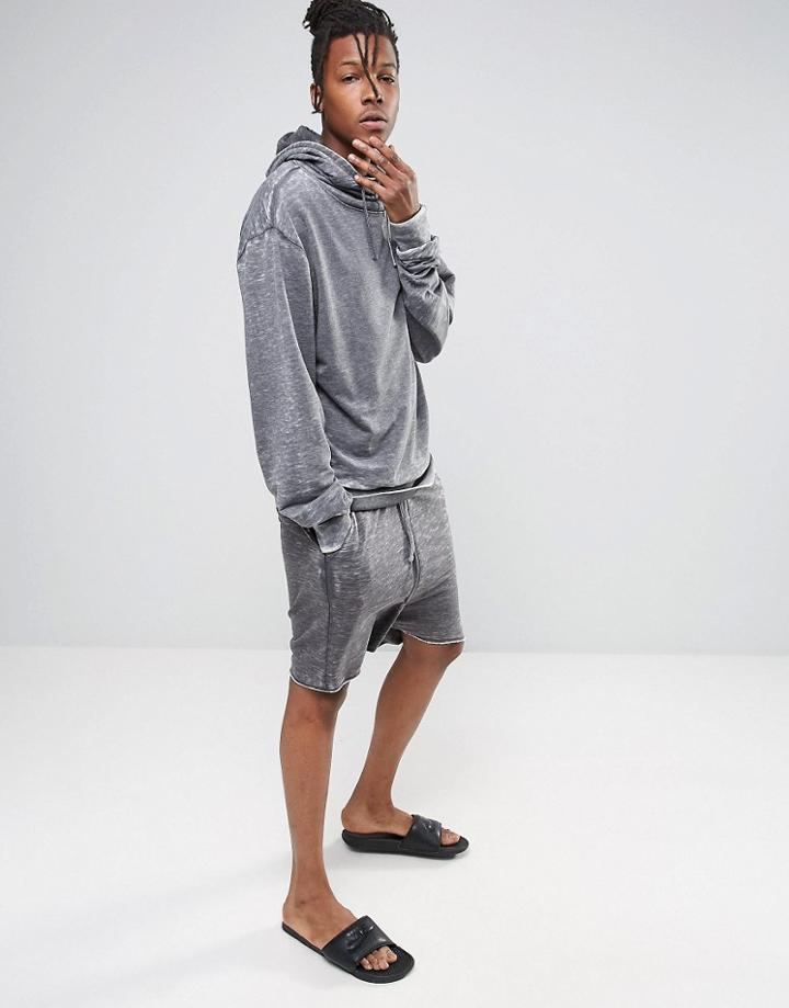 Asos Drop Crotch Short In Burnout - Gray