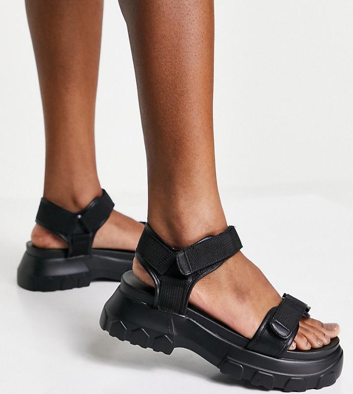 Asos Design Wide Fit Fly By Chunky Sporty Sandals In Black