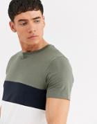 Jack & Jones Premium Color Block Stripe T-shirt In Khaki-green