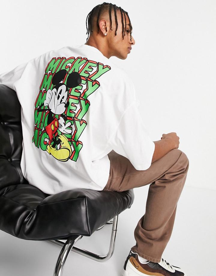 Asos Design T-shirt With Disney Mickey Mouse Repeat Prints In Ecru-neutral