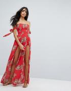 Surf Gypsy Floral Ruched Maxi Beach Dress - Red