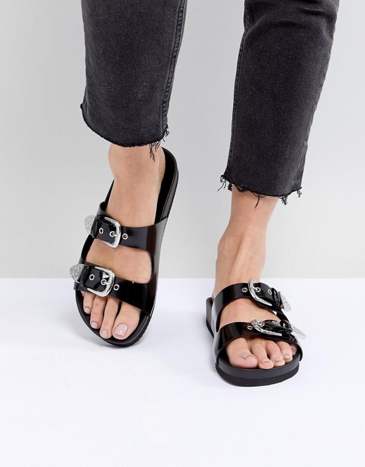 Monki Western Strap Slider Sandal - Black