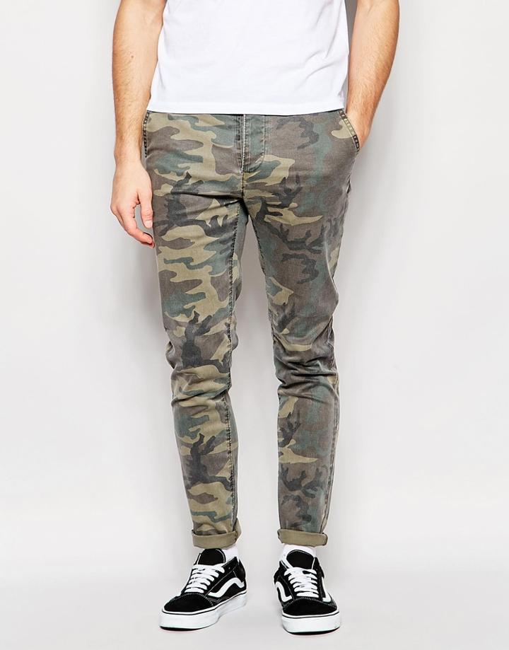 Asos Skinny Chinos In Camo - Khaki