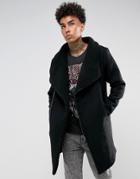 Black Kaviar Wool Coat With Fleece Lining In Black - Black