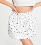 Asos Design Petite Cotton Puffball Mini Skirt In Floral Print-multi