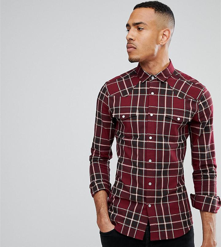 Asos Tall Skinny Western Check Shirt - Red