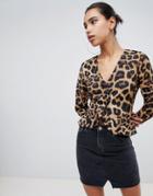 Boohoo Leopard Print Peplum Blouse - Multi