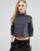 Adpt Rhona Turtleneck Boxy Top - Gray