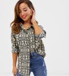 Brave Soul Petite Snake Print Shirt-multi