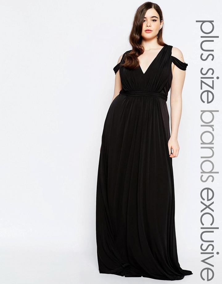 Forever Unique Plus Off Shoulder Plunge Maxi Dress - Black
