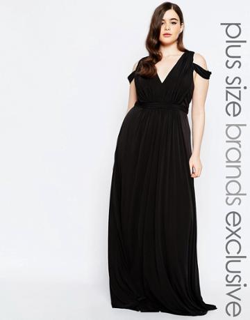 Forever Unique Plus Off Shoulder Plunge Maxi Dress - Black