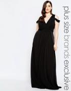 Forever Unique Plus Off Shoulder Plunge Maxi Dress - Black