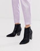 Asos Design Elude Leather Pointed Heeled Boots In Black - Black