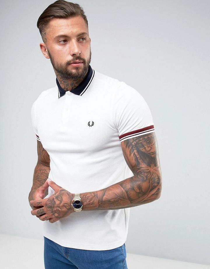 Fred Perry Slim Fit Textured Polo With Contrast Collar In White - White