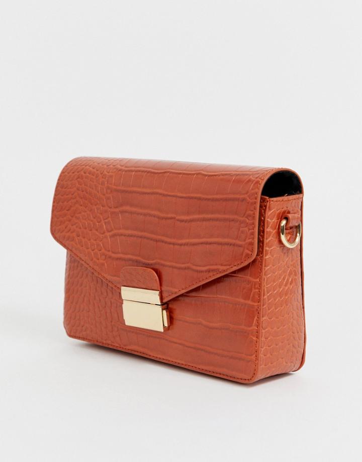 Asos Design Satchel In Croc-orange