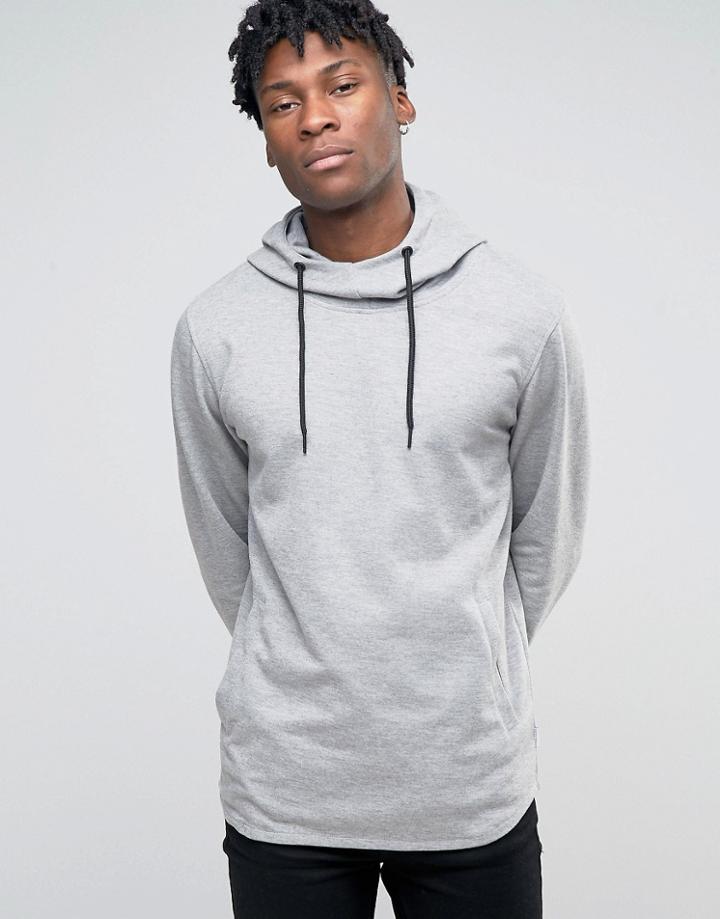 Jack & Jones Longline High Neck Hooded Sweat - Gray