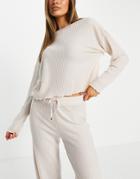 New Look Lounge Set Waffle Top In Cream-white