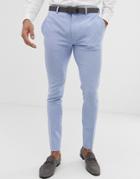 Asos Design Wedding Super Skinny Suit Pants In Light Blue Cross Hatch - Blue