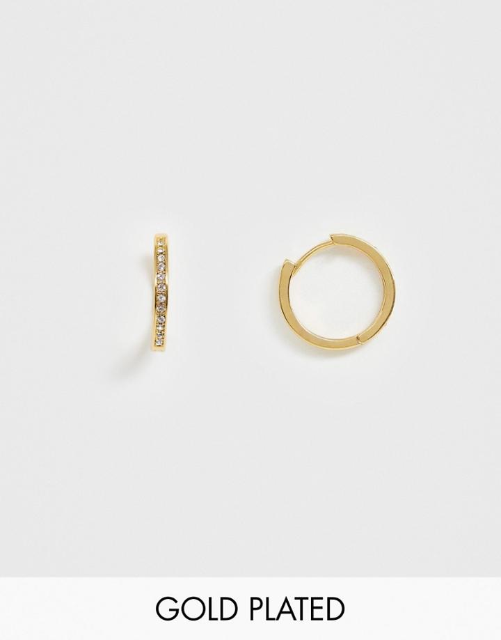 Asos Design Premium Gold Plated Fine Hoop Earrings With Swarovski Crystals - Gold