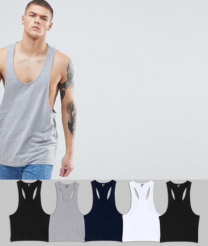 Asos Design Tank With Extreme Racer Back 5 Pack Save - Multi