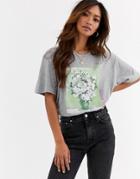 Daisy Street Relaxed T-shirt With Flower Graphic In Organic Cotton-gray