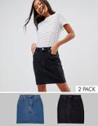 Asos Denim Original High Waisted Skirt In Washed Black And Mid Blue 2 Pack - Multi