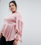 Lost Ink Plus Blouse With Peplum Hem In Satin - Pink