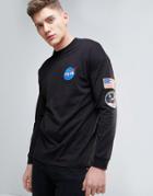 Asos Nasa Dropped Shoulder Oversized Long Sleeve T-shirt With Sewn On Badges - Black