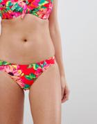 Pour Moi Bikini Bottom In Red Floral-multi