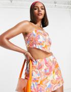 Asos Design Satin Top In Pink Scarf Floral - Part Of A Set-multi