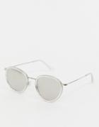 Svnx Mirrored Lens Round Sunglasses In Clear Frame - Clear