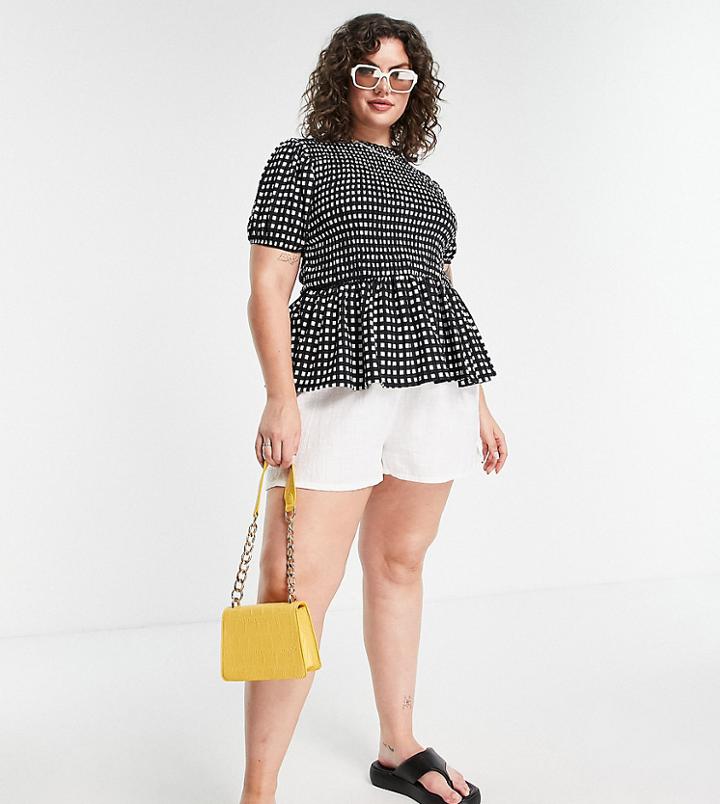 Simply Be Peplum Top In Gingham-multi