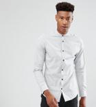 Selected Homme Tall Slim Shirt In Mini Grid Print With Contrast Buttons And China Collar - Blue