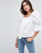Asos Cotton Top With Square Neck And Sleeve Drama - White