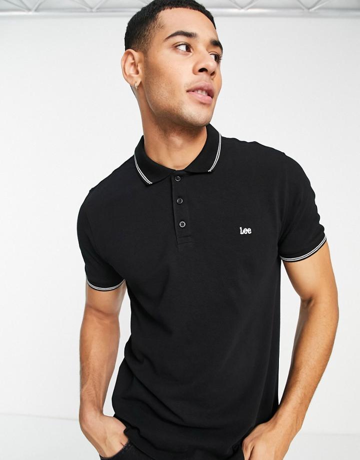 Lee Pique Logo Tipped Polo Shirt-black