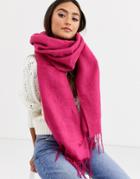 Asos Design Supersoft Long Woven Scarf With Tassels In Hot Pink