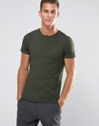 Tommy Hilfiger T-shirt With Flag Logo In Slim Stretch Green - Green