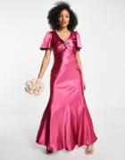 Little Mistress Bridesmaid Tea Dress In Fuchsia Pink