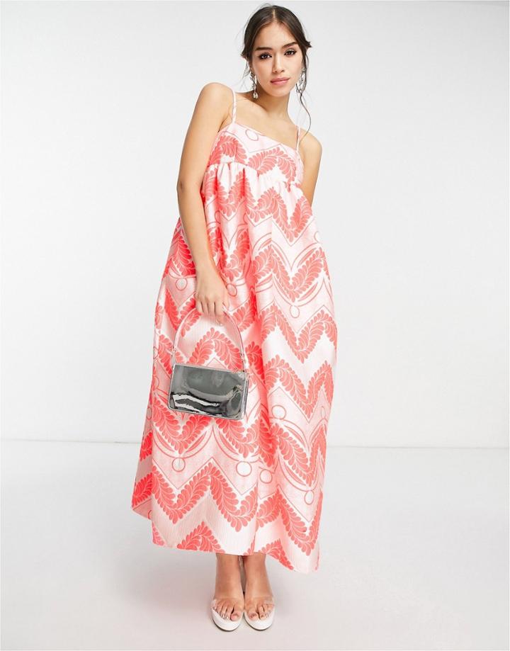 Asos Edition Empire Trapeze Midi Dress In Neon Jacquard-pink