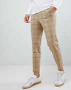 Asos Design Skinny Smart Pants In Putty Window Pane Check With Drawcord Waist - Gray