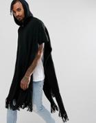 Asos Poncho With Hood In Black - Black
