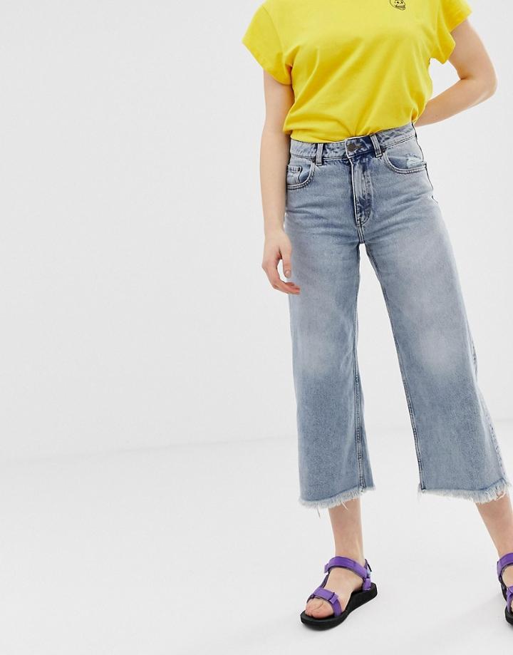 Cheap Monday Organic Cotton High Rise Wide Leg Jeans With Raw Hem - Blue